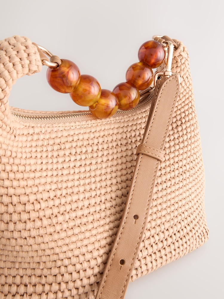 Tan Brown Ball Raffia Cross-Body Bag - Image 9 of 10