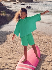Green Flower Towelling Beach Co-Ord Hoodie And Shorts Set (3-16yrs) - Image 3 of 7