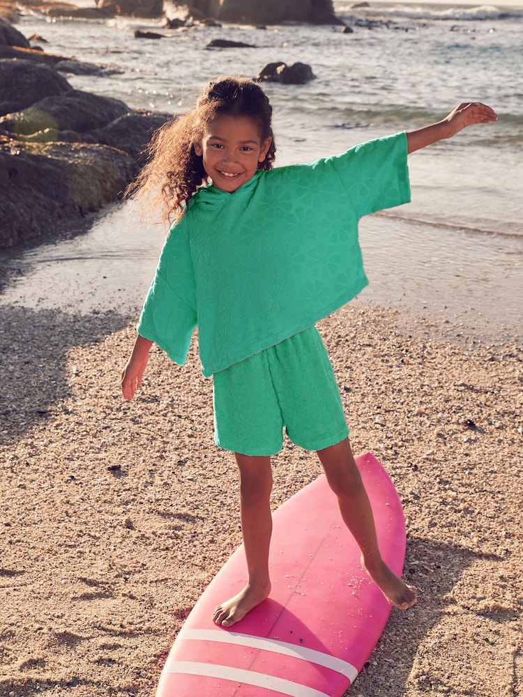 Green Flower Towelling Beach Co-Ord Hoodie And Shorts Set (3-16yrs) - Image 3 of 7