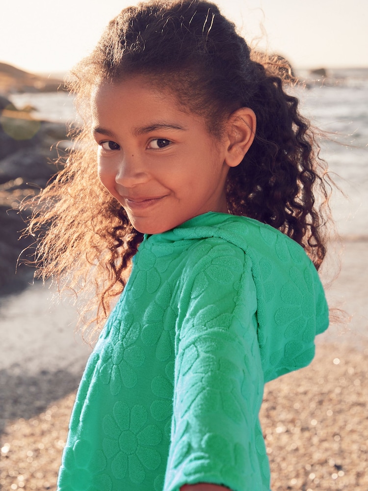 Green Flower Towelling Beach Co-Ord Hoodie And Shorts Set (3-16yrs) - Image 4 of 7