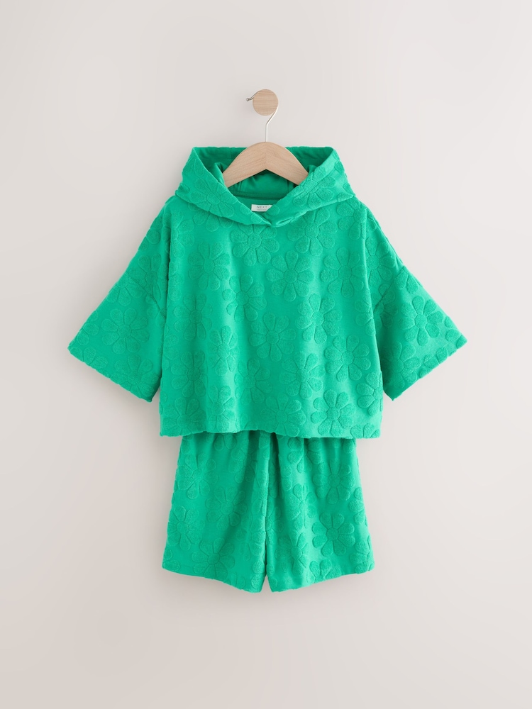 Green Flower Towelling Beach Co-Ord Hoodie And Shorts Set (3-16yrs) - Image 5 of 7