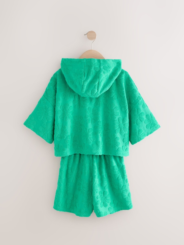 Green Flower Towelling Beach Co-Ord Hoodie And Shorts Set (3-16yrs) - Image 6 of 7