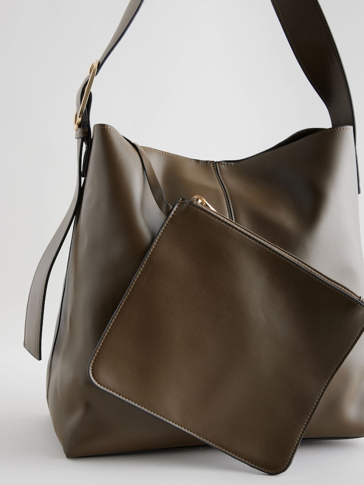 Khaki Green Buckle Shoulder Bag - Image 9 of 9