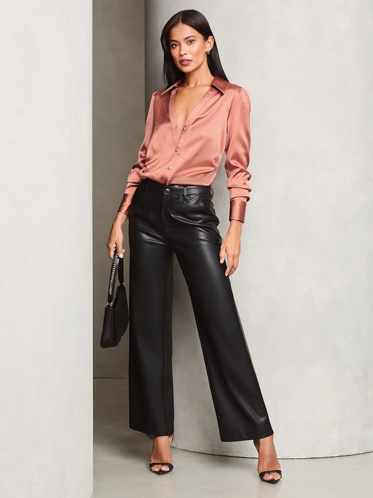 Roz - Lipsy Ruched Side Satin Cu nasturi Cămăși - Image 3 of 4