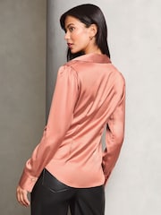 Lipsy Pink Petite Ruched Side Satin Button Through Shirt - Image 4 of 4