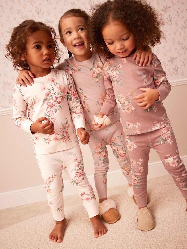 Neutral Floral Pyjamas 3 Pack (9mths-16yrs) - Image 1 of 11