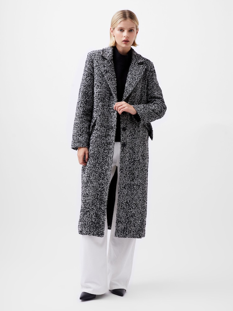 French Connection Chantelle Herringbone Black Coat - Image 1 of 4