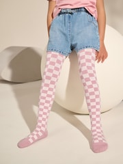 Pink Cotton Rich Checkerboard Tights - Image 2 of 3
