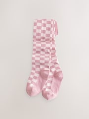Pink Cotton Rich Checkerboard Tights - Image 3 of 3