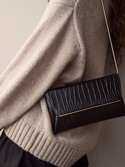 Schwarz - Clutch-Tasche mit abnehmbarer Kette - Bild 2 von 8