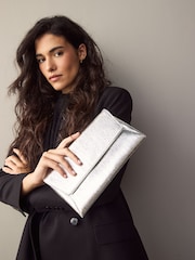 Silver Clutch Bag With Detachable Chain - Image 1 of 7