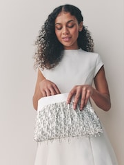Weiß - Perlenbesetzte Clutch mit Schnappverschluss - Bild 1 von 10