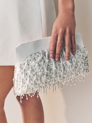 Weiß - Perlenbesetzte Clutch mit Schnappverschluss - Bild 3 von 10