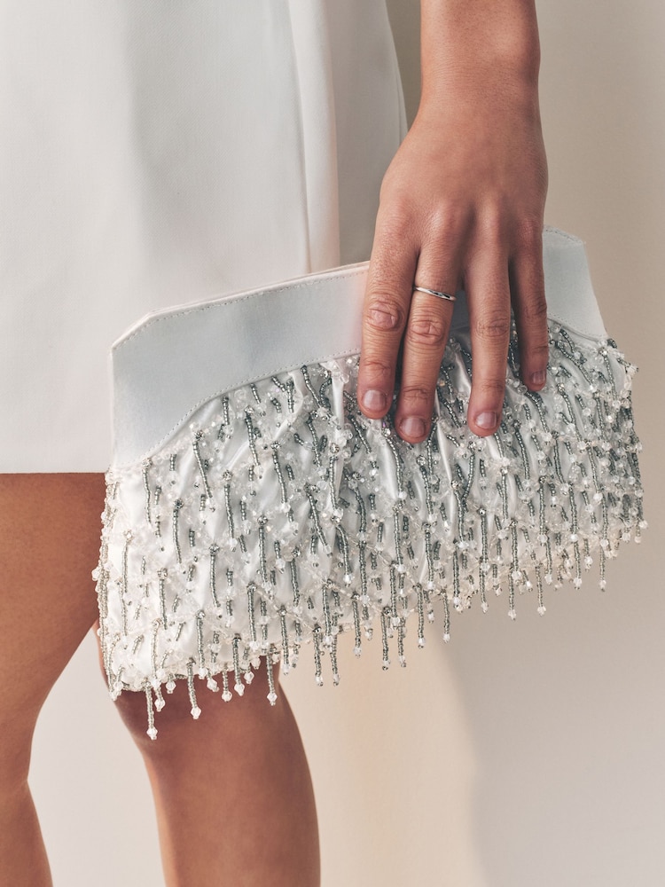 White Bead Snap Clutch Bag - Image 5 of 10