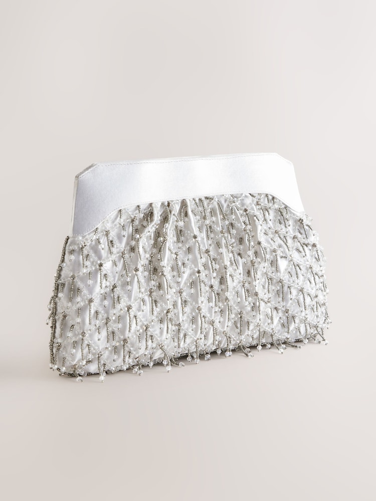 White Bead Snap Clutch Bag - Image 7 of 10