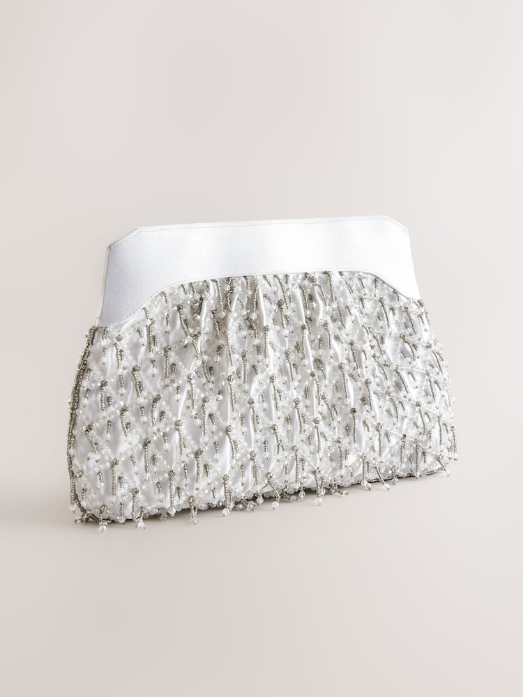 White Bead Snap Clutch Bag - Image 8 of 10