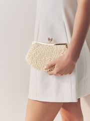 Blanco - Faux Pearl Clasp Clutch - Imagen 1 de 12