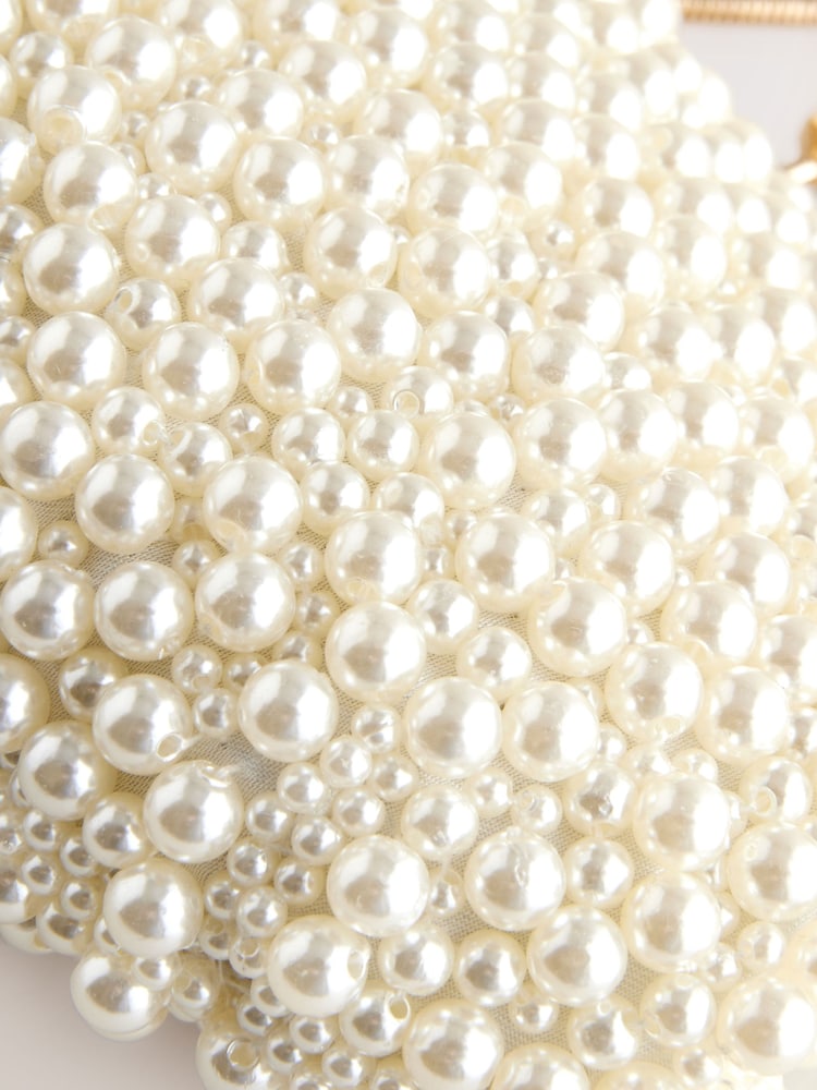 White Faux Pearl Clasp Clutch - Image 10 of 12