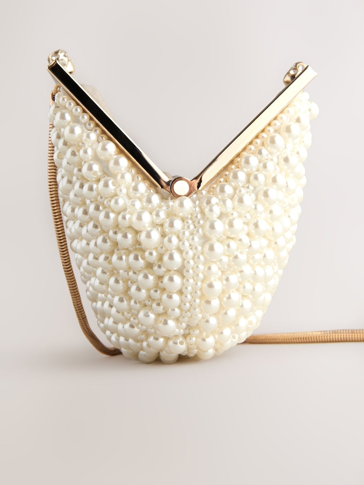Blanco - Faux Pearl Clasp Clutch - Imagen 12 de 12