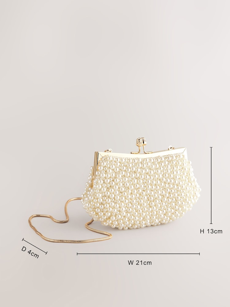 White Faux Pearl Clasp Clutch - Image 4 of 12