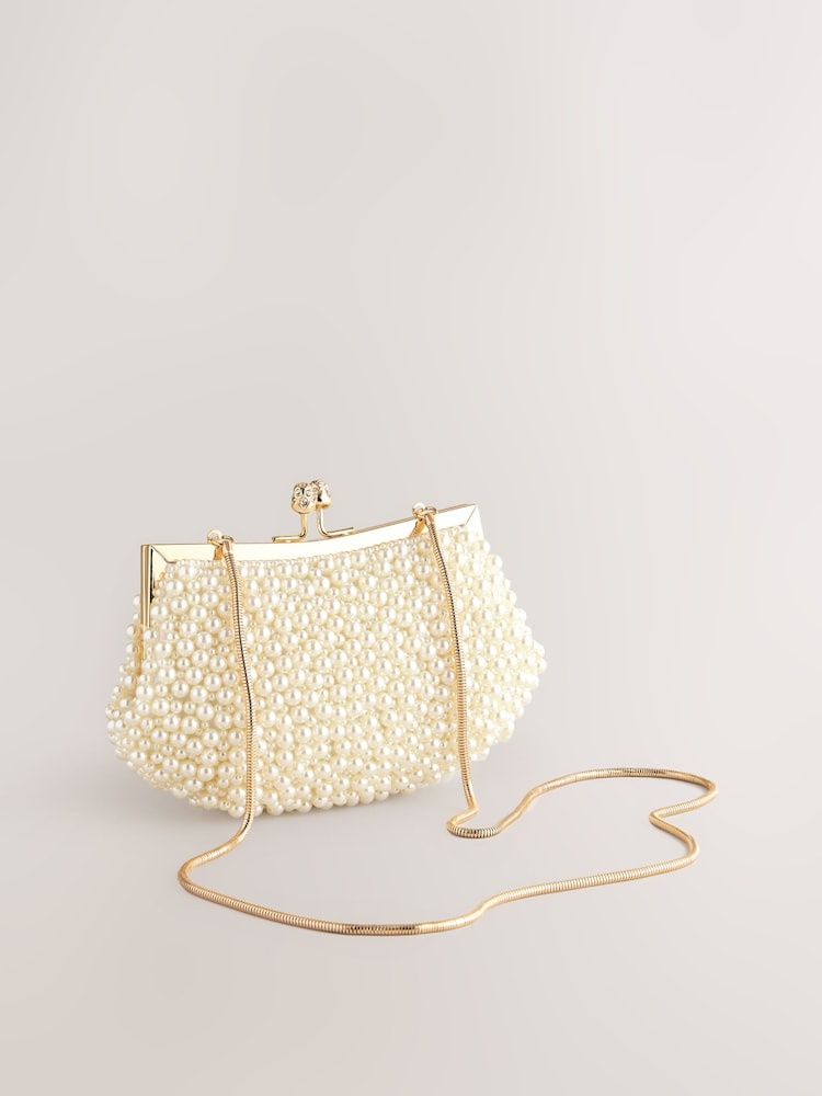 White Faux Pearl Clasp Clutch - Image 6 of 12
