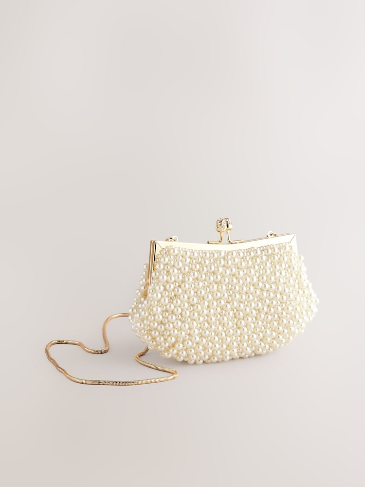 White Faux Pearl Clasp Clutch - Image 7 of 12