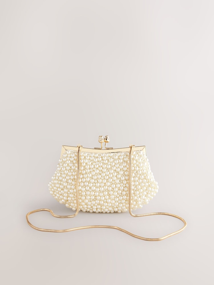 White Faux Pearl Clasp Clutch - Image 8 of 12