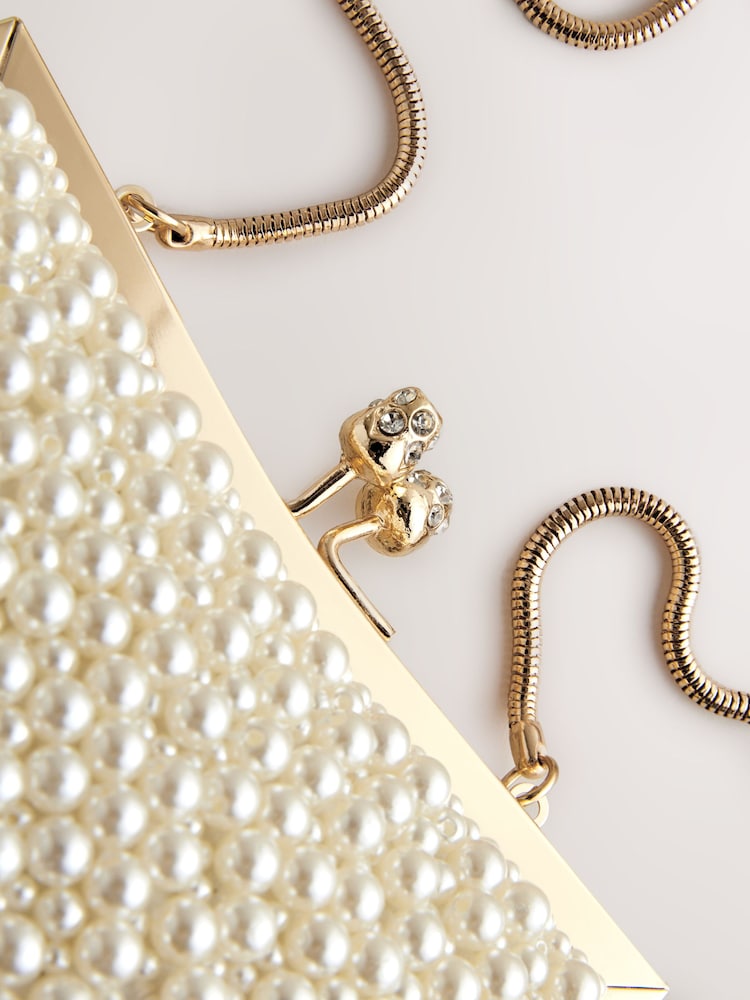 White Faux Pearl Clasp Clutch - Image 9 of 12