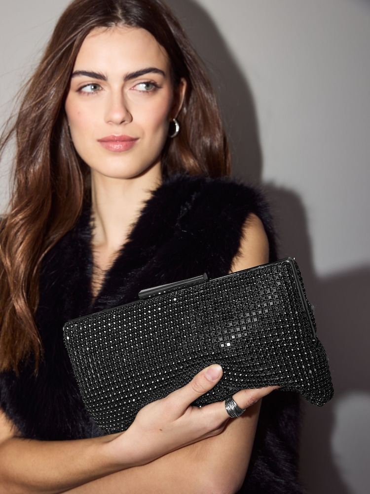 Black Sparkle Frame Clutch - Image 1 of 10
