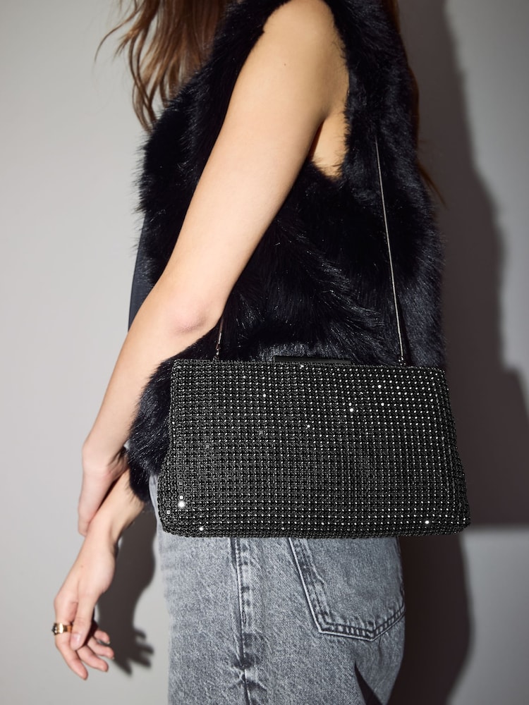 Black Sparkle Frame Clutch - Image 2 of 10