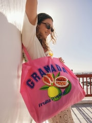 Pink Printed 100% Cotton Lightweight Shopper Bag - Image 2 of 9