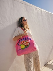 Pink Printed 100% Cotton Lightweight Shopper Bag - Image 3 of 9
