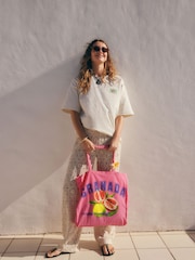 Pink Printed 100% Cotton Lightweight Shopper Bag - Image 4 of 9