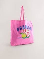 Pink Printed 100% Cotton Lightweight Shopper Bag - Image 5 of 9