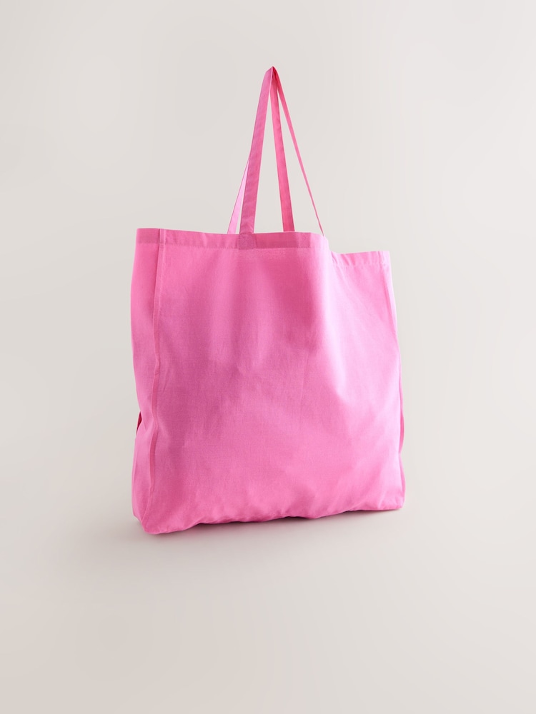 Pink Printed 100% Cotton Lightweight Shopper Bag - Image 6 of 9