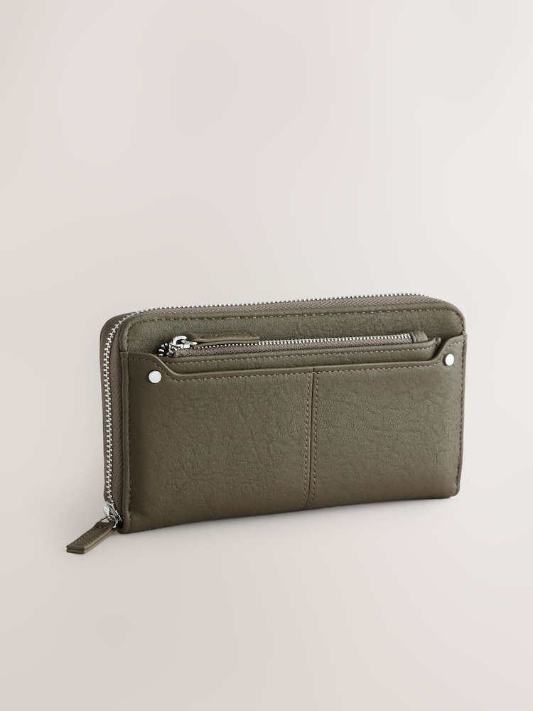 Khaki Green Zip Around Purse - Image 1 of 5