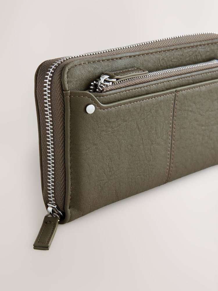 Khaki Green Zip Around Purse - Image 5 of 5