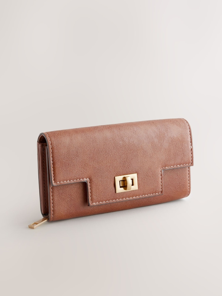 Tan Brown Buckle Flap Purse - Image 1 of 5