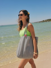 Blue Stripe 100% Cotton Lightweight Shopper Bag - Image 3 of 8