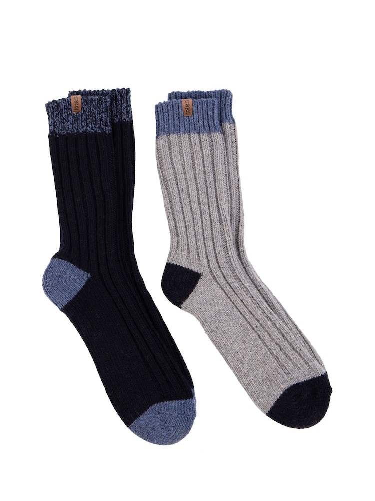 Totes Blue Mens Chunky Twist Wool Blend Winter Boot Socks 2 Pack - Image 1 of 5