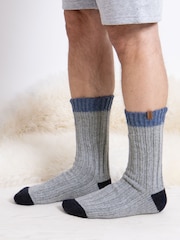 Totes Blue Mens Chunky Twist Wool Blend Winter Boot Socks 2 Pack - Image 3 of 5