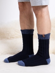 Totes Blue Mens Chunky Twist Wool Blend Winter Boot Socks 2 Pack - Image 4 of 5