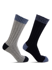 Totes Blue Mens Chunky Twist Wool Blend Winter Boot Socks 2 Pack - Image 5 of 5