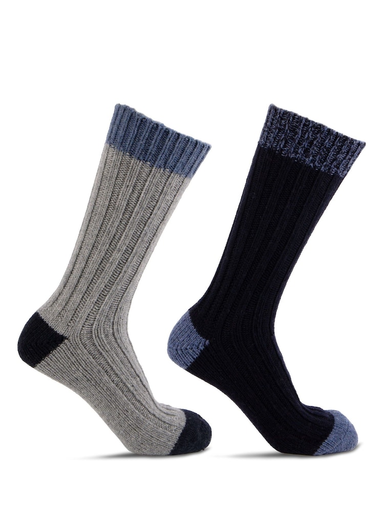 Totes Blue Mens Chunky Twist Wool Blend Winter Boot Socks 2 Pack - Image 5 of 5
