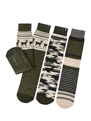 Totes Green Mens Original Slipper Socks 3 Pair Pack - Image 1 of 5
