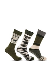 Totes Green Mens Original Slipper Socks 3 Pair Pack - Image 5 of 5