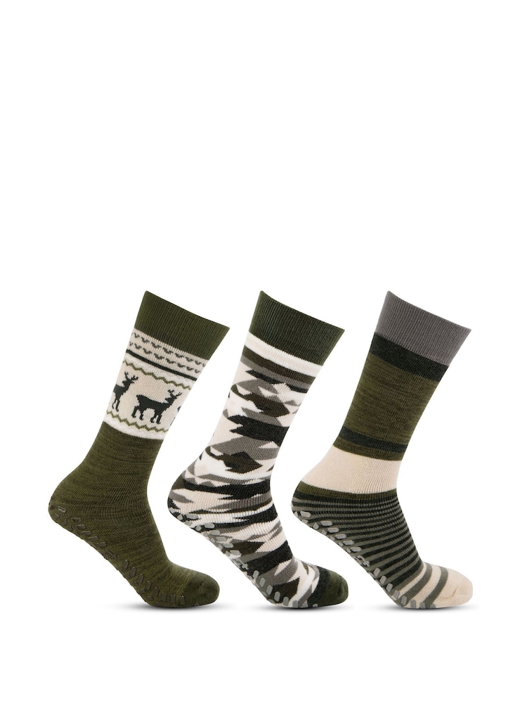 Totes Green Mens Original Slipper Socks 3 Pair Pack - Image 5 of 5