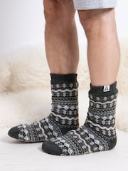 Totes Grey Mens Pattern Winter Slipper Socks - Image 1 of 5