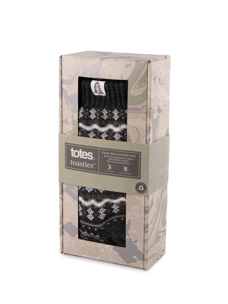 Totes Grey Mens Pattern Winter Slipper Socks - Image 2 of 5