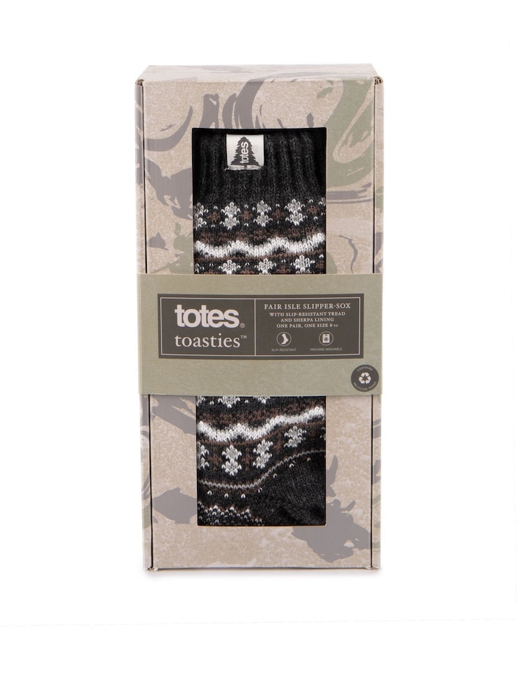 Totes Grey Mens Pattern Winter Slipper Socks - Image 5 of 5